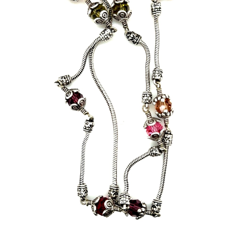 Brighton Silver Tone Multi Color Crystal Station Long Double‎ Strand Necklace